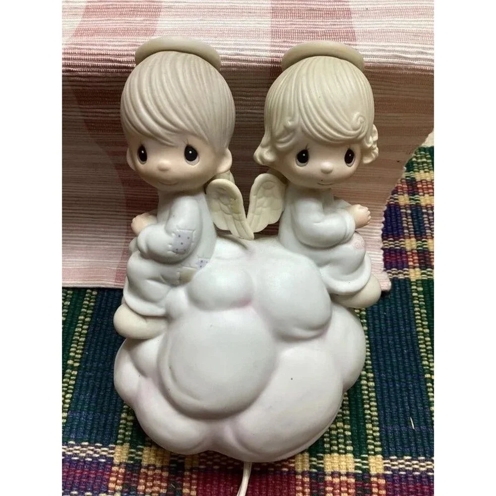 Precious Moments My Guardian Angels Ceramic Night Light 1984 Nursery Decor